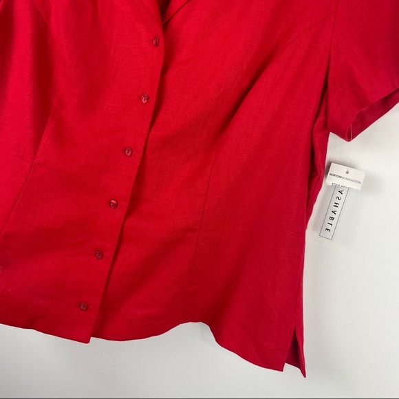 NWT Vtg Red Linen Set Button Down Wide Leg Crop Pants - Picture 11 of 12